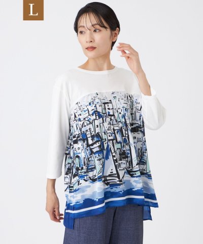 【L】【接触冷感・ウォッシャブル】ヨットハーバープリントコンビカットソー