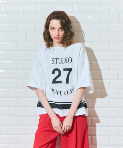 ナンバープリントループ裏毛トップ