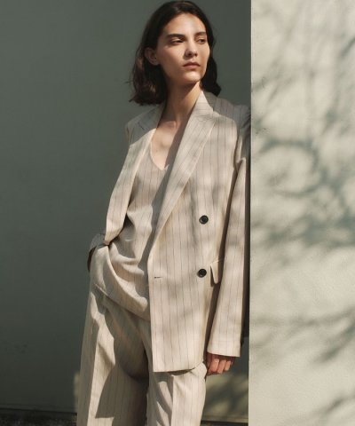 ERYTH / リネンストライプダブルジャケット