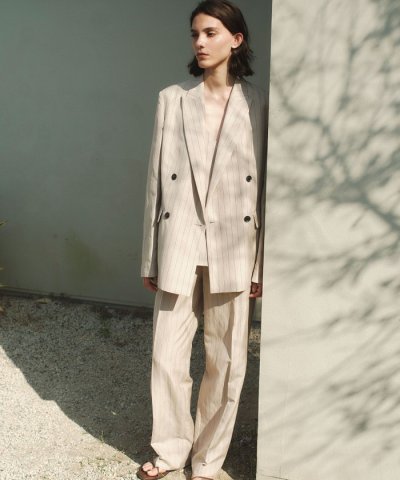 ERYTH / リネンストライプ タックワイドパンツ