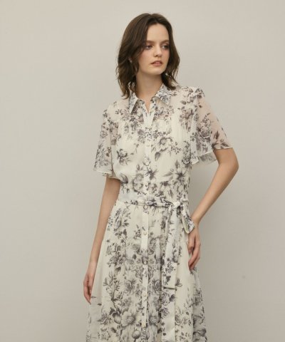 フラワープリントシャツフレアワンピース