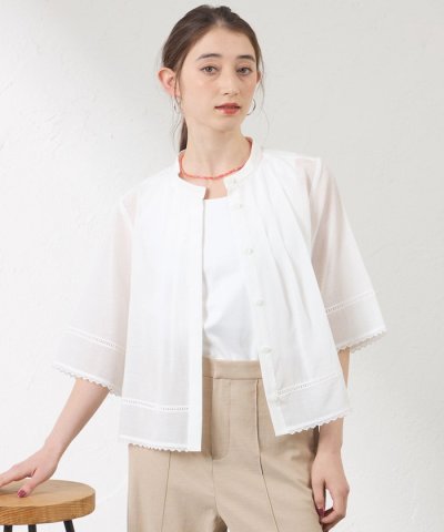 【接触冷感】シルキーローン スタンドカラーブラウス
