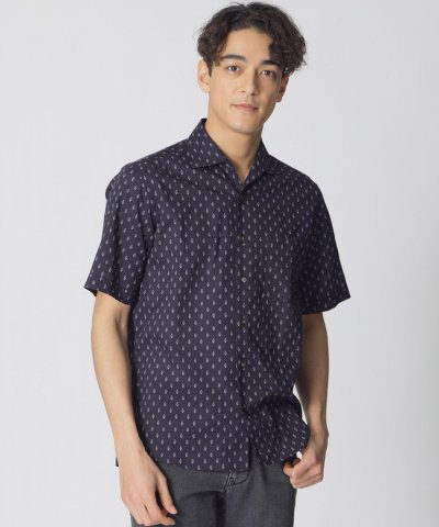 小紋柄プリント半袖シャツ