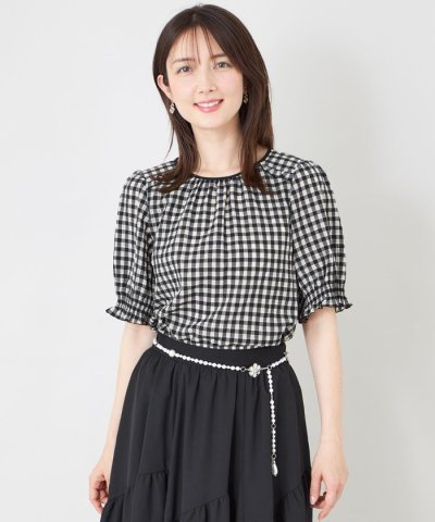 シアーギンガム フロントギャザーブラウス