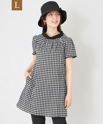 【L】シアーギンガム ロールネック ワンピース