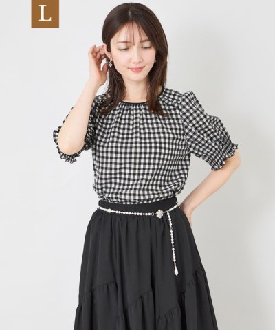 【L】シアーギンガム フロントギャザーブラウス