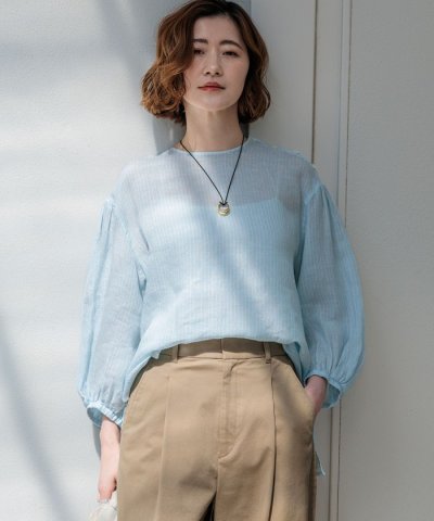 LIBECOリネン ボリュームスリーブ ブラウス
