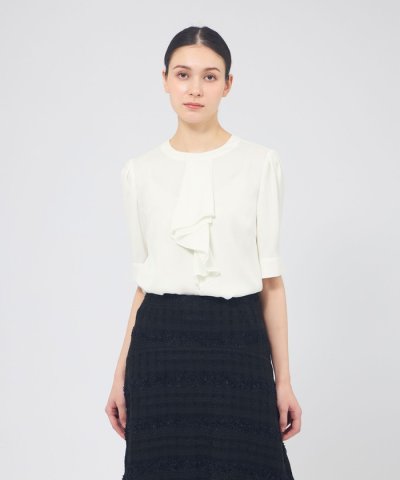 バックサテンジョーゼット ラッフルブラウス