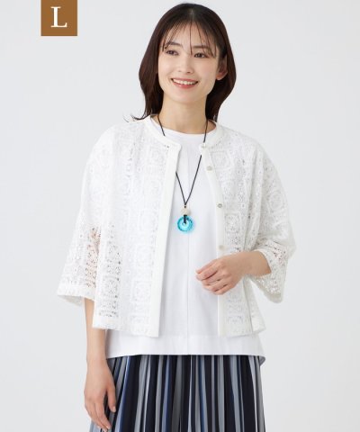 【L】【ウォッシャブル】クロッシュケミカルレースコンビブラウス