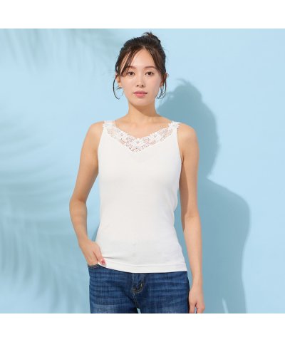 ピサーノ PISANO 【手洗いOK】綿フライス/レースタンクトップ