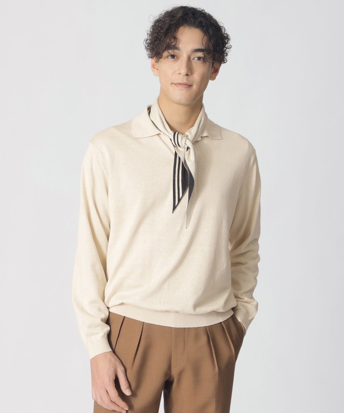 LOEWE コットンシルク スキッパーニットポロシャツ M COLLECTION LINE】シルクコットン/スキッパーニットポロシャツ