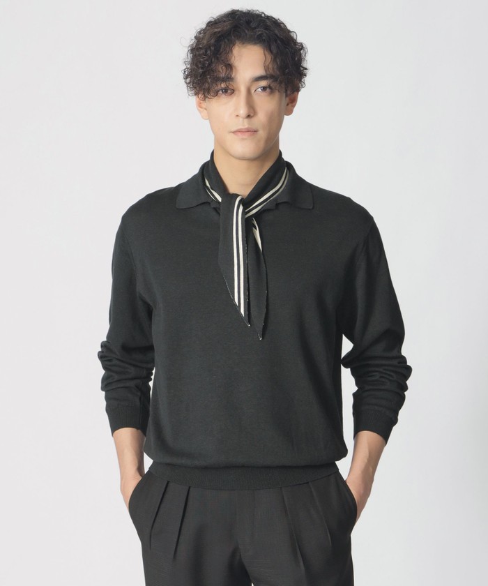 LOEWE コットンシルク スキッパーニットポロシャツ M COLLECTION LINE】シルクコットン/スキッパーニットポロシャツ