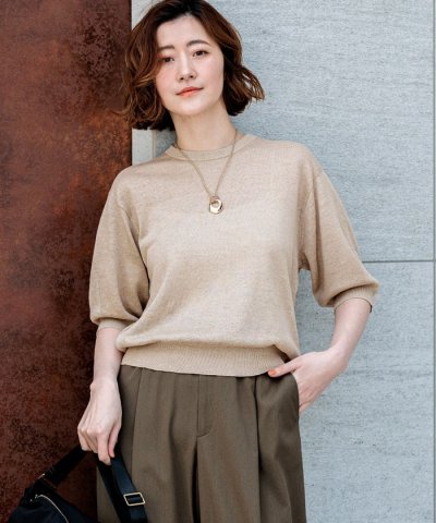 ピュアリネンハイゲージ パフスリーブ ニット