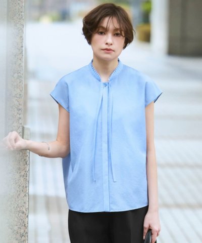 セシェシルキーローン フレンチスリーブボウタイブラウス