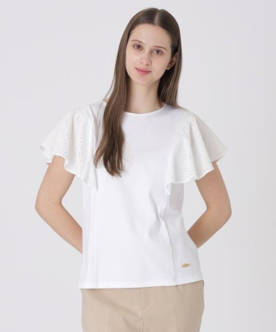 【接触冷感】シルケットスムースレーススリーブカットソー