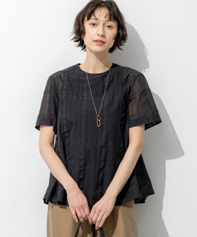 シアーチェックレイヤード フレア Tブラウス