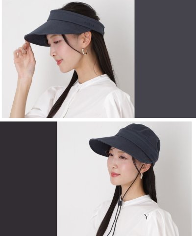 【2WAY 遮光】ロゴ刺繍ジョッキー 帽子 あごひも付き UV サイズ調整