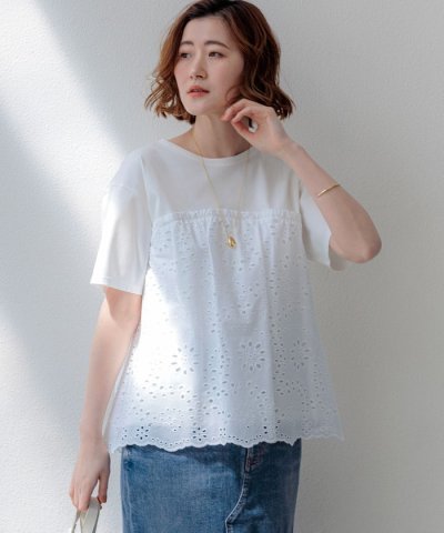 カットワークエンブロイダリー スカラップヘム トップス