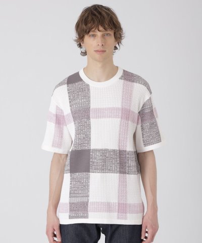テクスチャーミックスクレストブリッジチェックニットTシャツ