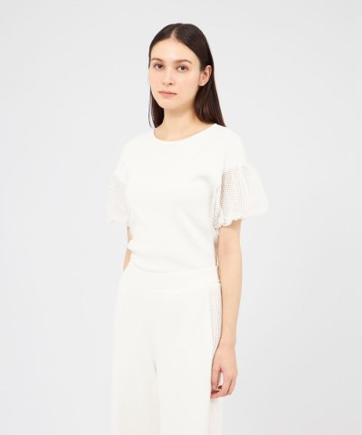 【La maglia estate】 メッシュパフスリーブ ニットプルオーバー