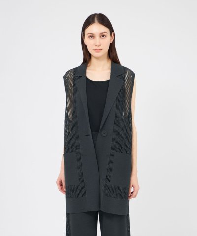 【La maglia estate】 メッシュニットロングジレ