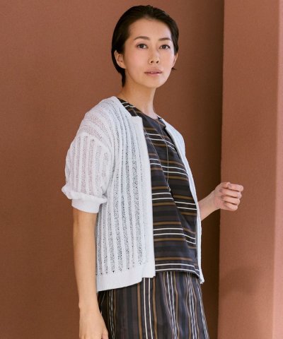 【カタログ掲載】ストライプパターンジップ ニット