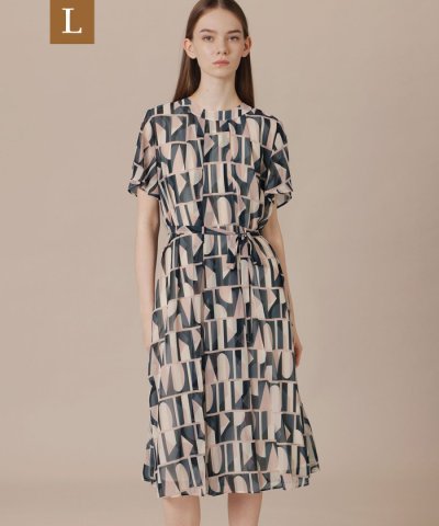 【L】ジオメトリックプリントワンピース