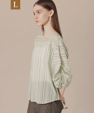 【L】マーブルストライプブラウス