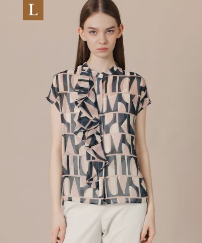 【L】ジオメトリックプリントブラウス