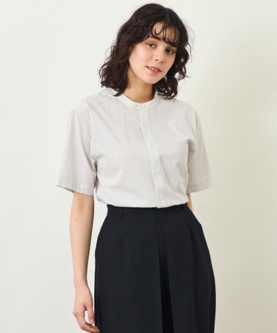 GREY LABEL コットンコードボイル バンドカラーシャツ
