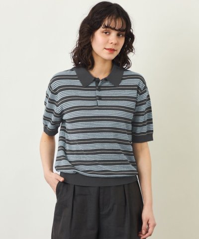 【GREY LABEL】リネンミックスボーダーポロニット