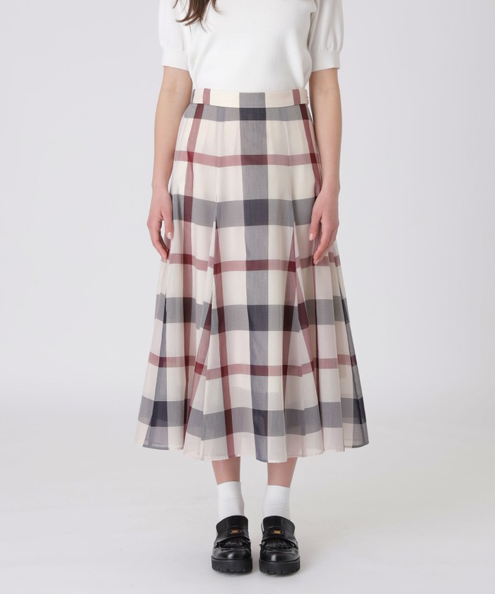 t0272／美品⭐︎クレストブリッジ チェック ソフティーボイル　フレアスカート クレストブリッジチェックシアーボイルフレアスカート(508759497