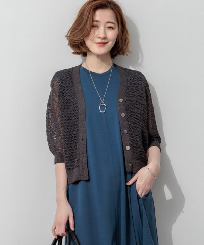 レーシーメッシュニット 五分袖 カーディガン