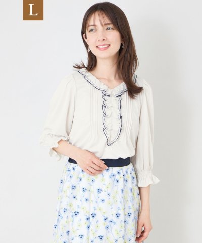 【L】スムースフリル刺しゅう カットソー