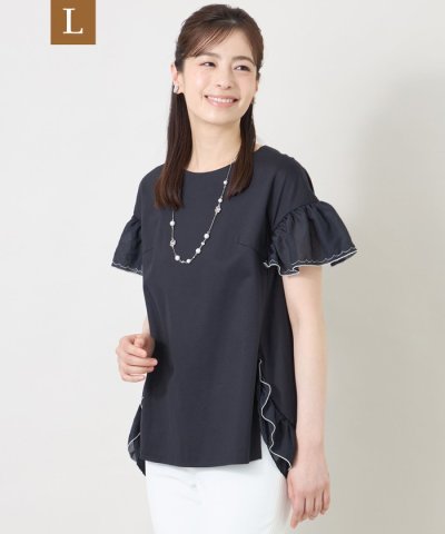 【L】配色フリルコンビ カットソーチュニック