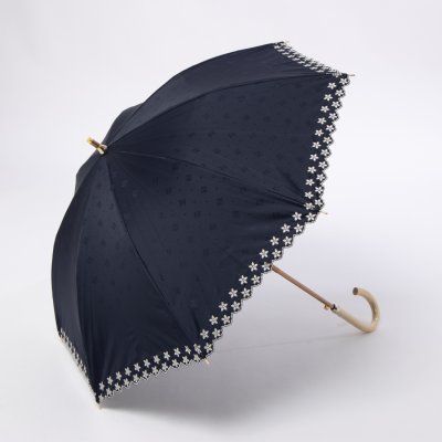 【日本製】晴雨兼用日傘 ショート傘 ロゴジャカード 花刺繍 1級遮光 遮熱 UV