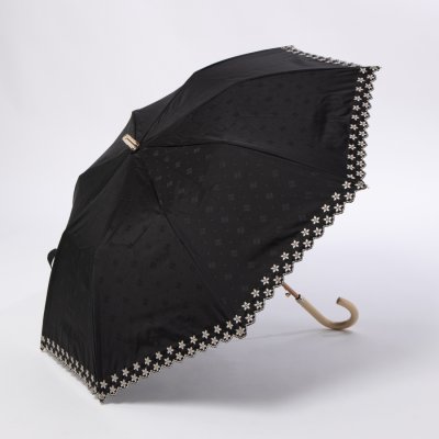 【日本製】晴雨兼用折りたたみ日傘 楽折 ロゴジャカード 花刺繍 1級遮光 遮熱