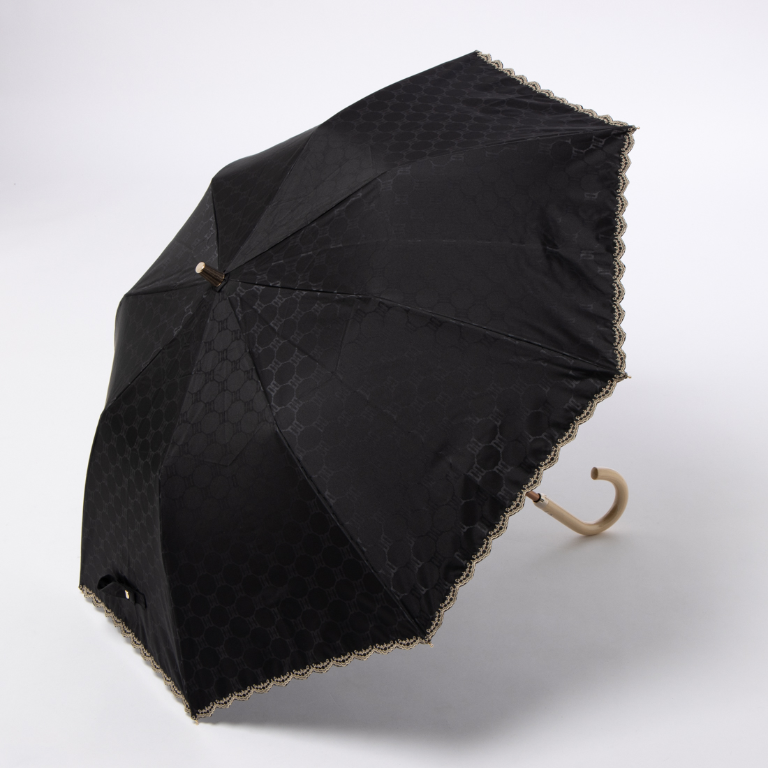 日本製】晴雨兼用折りたたみ日傘 楽折 ロゴジャカード 花刺繍 1級遮光