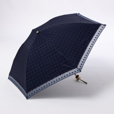 【日本製】晴雨兼用折りたたみ日傘 チェックジャカード レース 1級遮光 遮熱 U