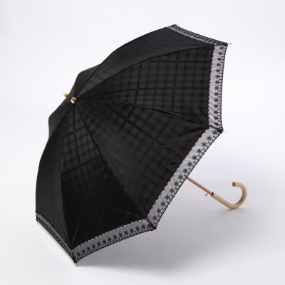【日本製】晴雨兼用日傘 ショート傘 チェックジャカード レース 1級遮光 遮熱