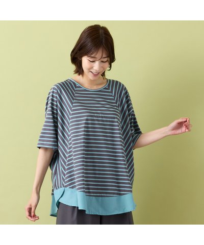 ピサーノ PISANO 【手洗いOK】ボーダー切り替えポンチョ