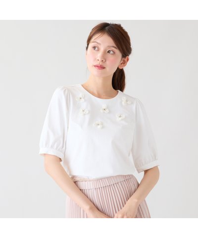 ローズティアラ RoseTiara フラワーモチーフ パフスリーブカットソー
