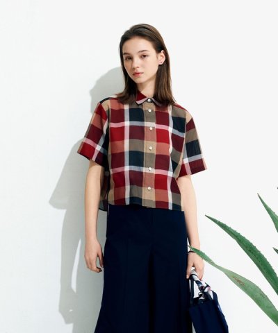 【吸水速乾】【防シワ】クレストブリッジチェックカラミクロスブラウス