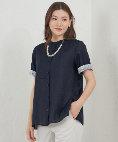 バティストリネン×LIBERTY バンドカラーシャツ