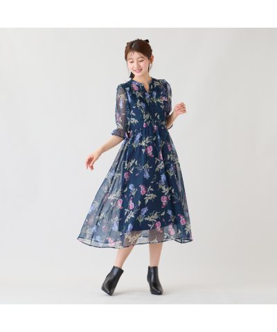 ローズティアラ RoseTiara チェックonフラワープリントワンピース