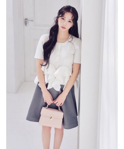 【洗える】【WEB・一部店舗限定カラー】ラッフルフリルペプラムニットカーディガン