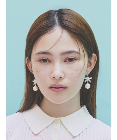 [L.B CANDY STOCK]ビジューリボンパールピアス