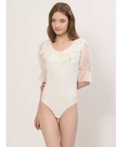 【LILY BROWN Lingerie】レーシーパフスリーブボディスーツ