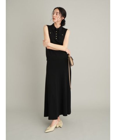【WEB限定カラー】【UVカット】金釦ノースリポロニットスカートSET UP