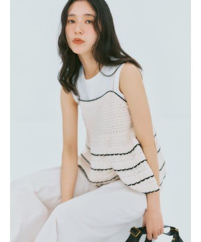 【ウォッシャブル】クロシェニットキャミ×ノースリトップス